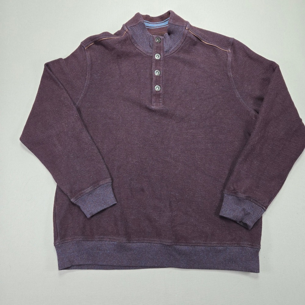 Tommy Bahama Mens Pullover‎ Sweater Large L Button Up Mock Neck Plum